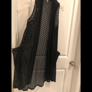Bobeau Ladies Black Crochet Duster Vest